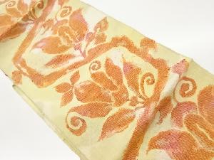 手織り紬花葉模様織出し名古屋帯